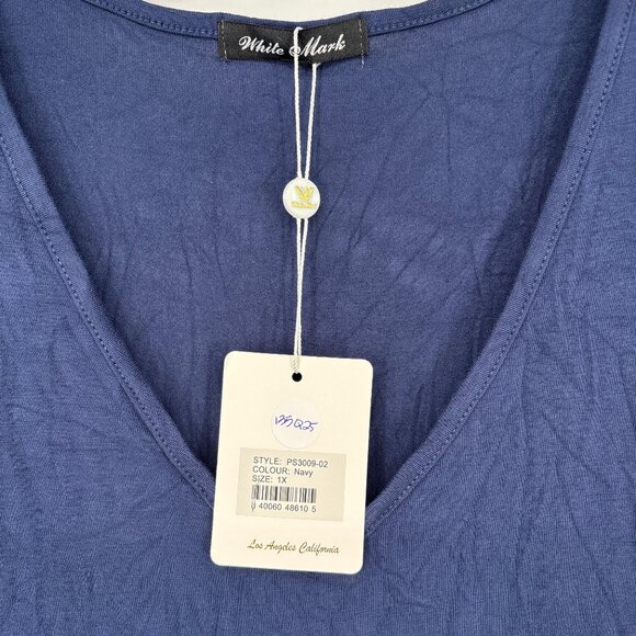 White Mark Women's Plus Size Short Sleeve V-Neck Maxi Dress Navy Size 1X NWT - Picture 4 of 6
